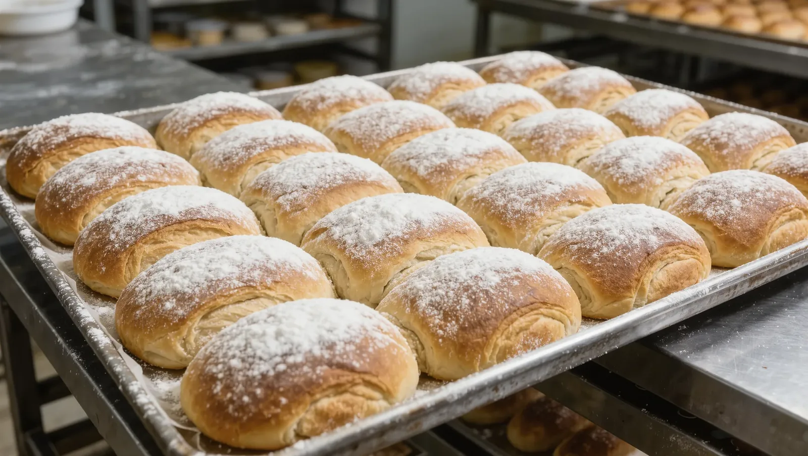 Symbolbild frische Brötchen auf einem Blech