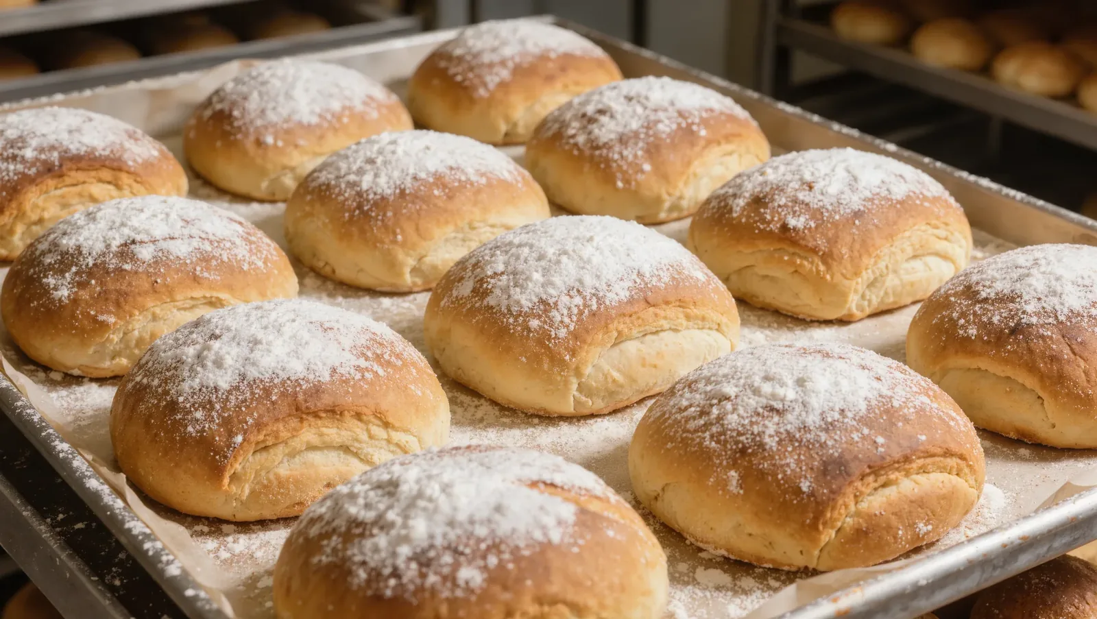 Symbolbild frische Brötchen auf einem Blech