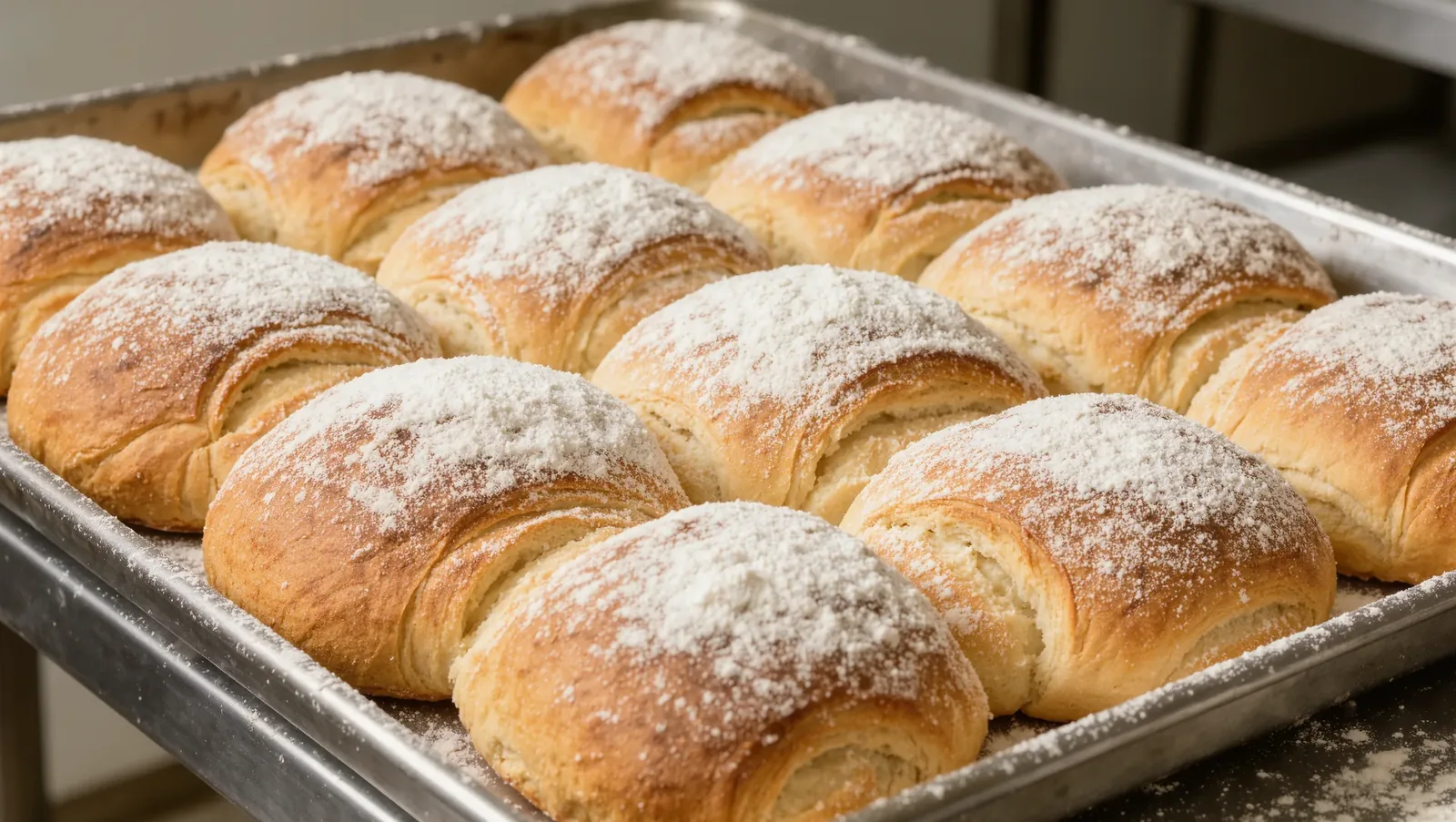 Symbolbild frische Brötchen auf einem Blech
