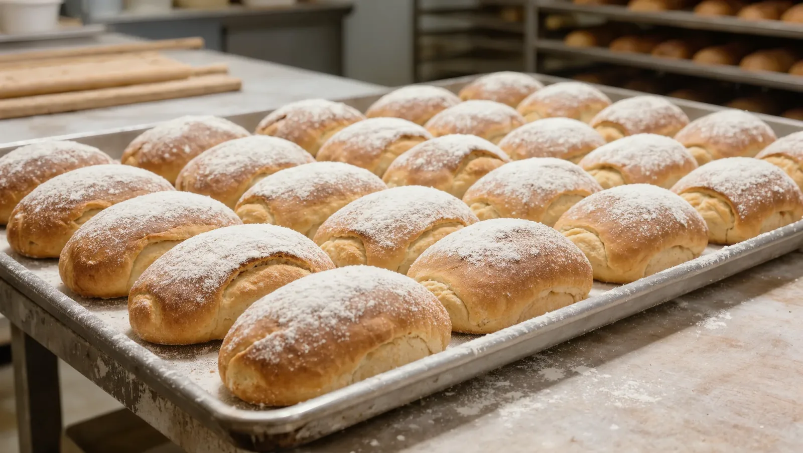Symbolbild frische Brötchen auf einem Blech